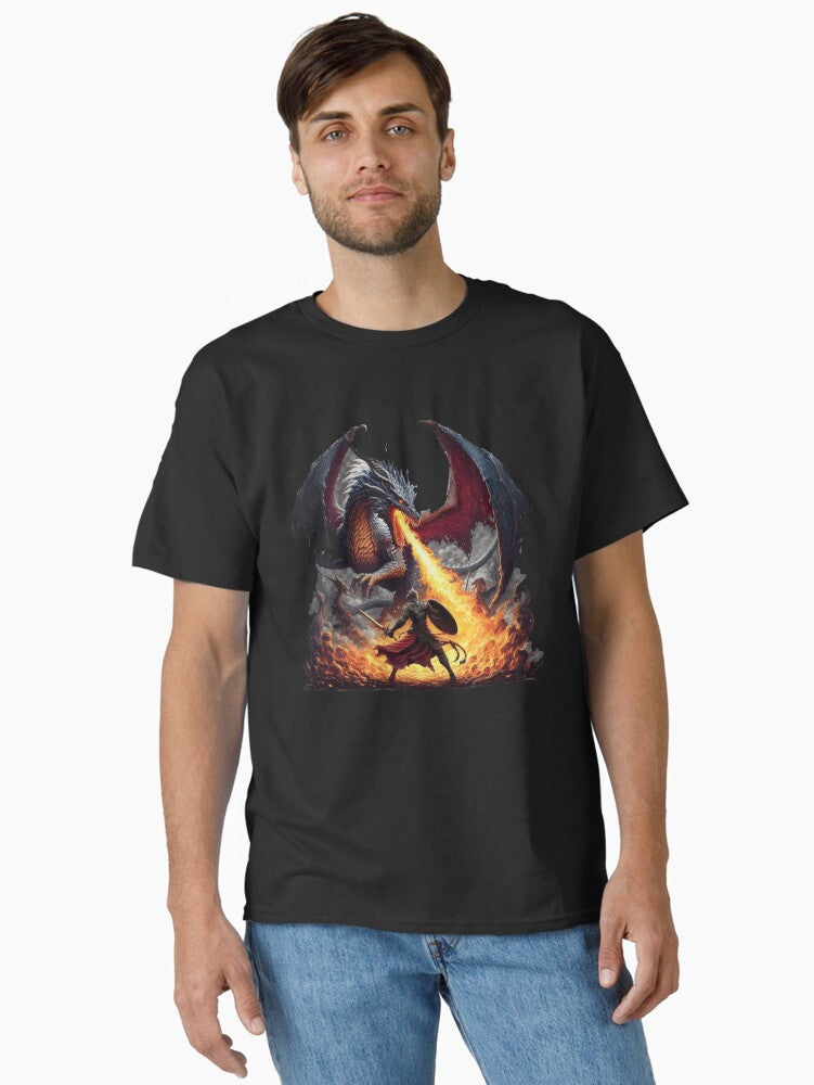 Knight Fighting A Dragon Classic T-shirt | Trendy Graphic Tee | Casual Unisex T-shirt