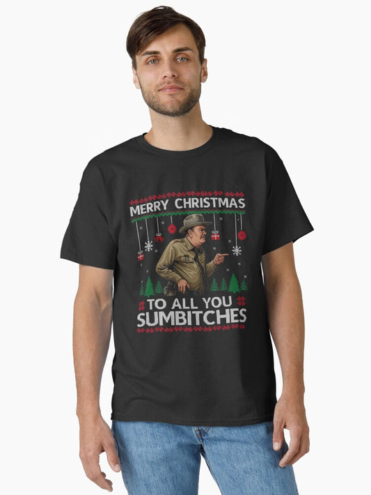 Smokey And The Bandit Merry Christmas Too All You Sumbitches Christmas Smokey And The Bandit Classic TShirt T-Shirt | Vintage Christmas Look | Limited Christmas Style