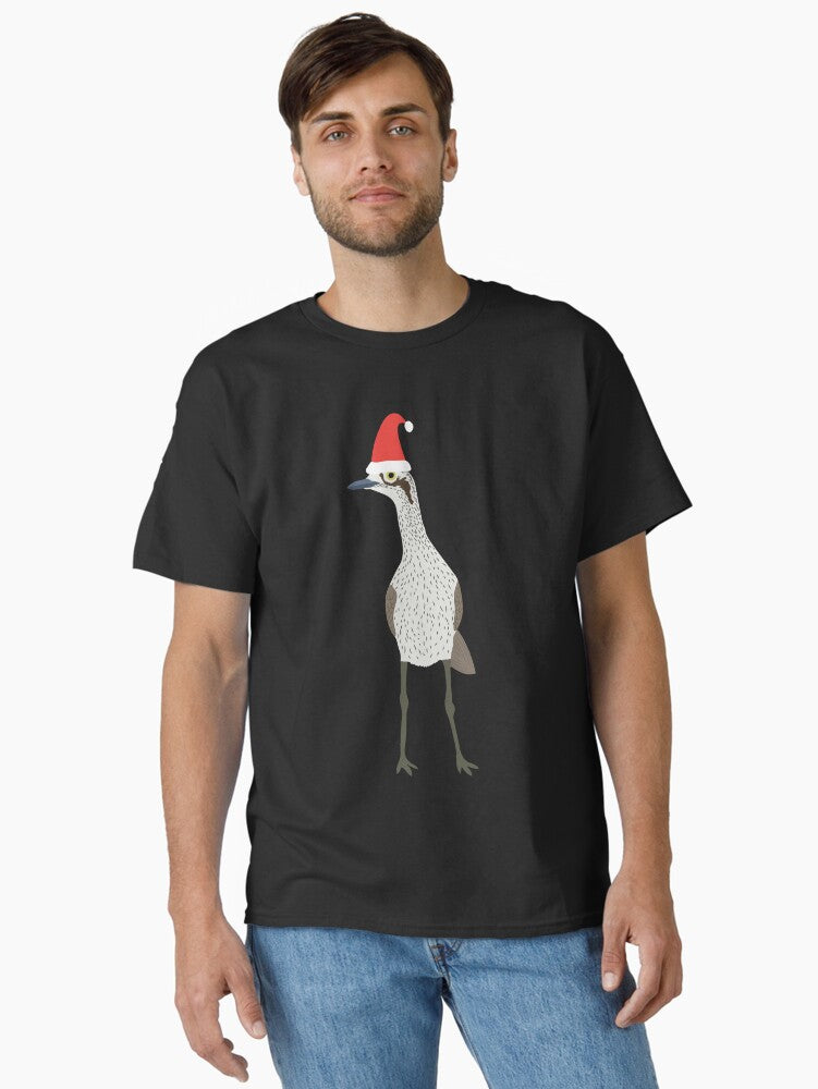 Christmas Bush StoneCurlew on Black Classic TShirt T-Shirt | Cute Festive Style | Great For Christmas Season