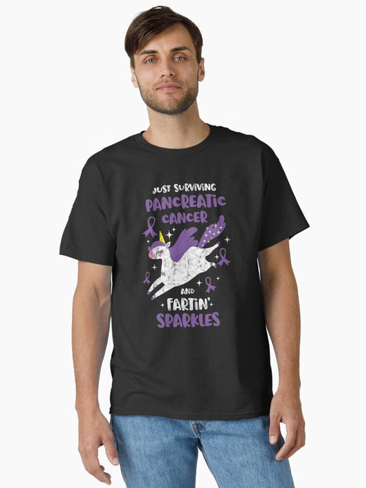 Surviving Pancreatic Cancer Farting Sparkles Unicorn Distressed Classic T-shirt | Trendy Graphic Tee | Casual Unisex T-shirt