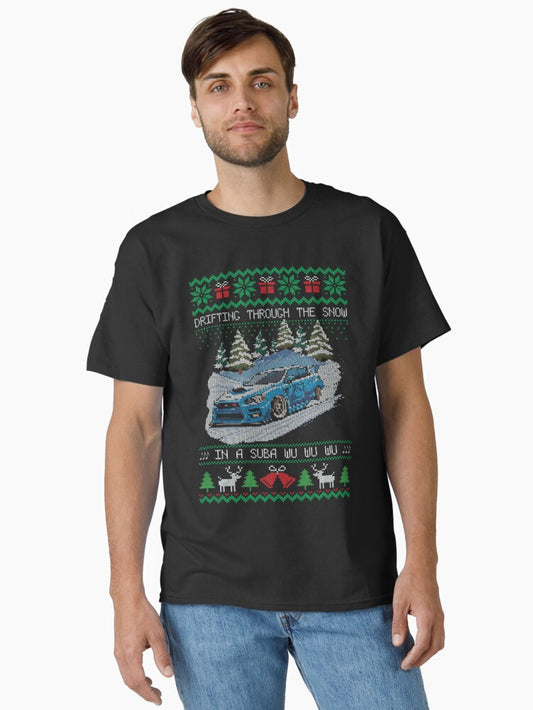Drifting Through The Snow Rally Car Ugly Christmas Sweater Design Classic TShirt T-Shirt | Cute Festive Style | Top Pick For Gifting