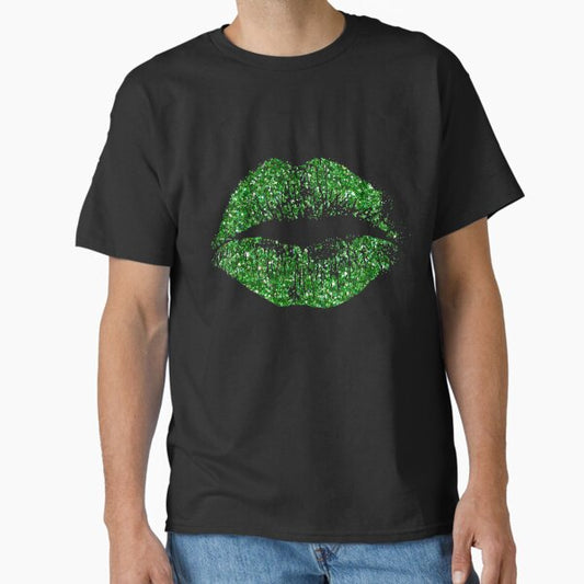Stylish Green Glitter Lips Classic T-Shirt for Sale by enhan