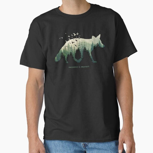 Preserve & Protect Fox Silhouette National Park Nature Double Exposure Forest Save the Environment Climate Change Wilderness Hiking Camping Classic T-Shirt for Sale by la-nynx