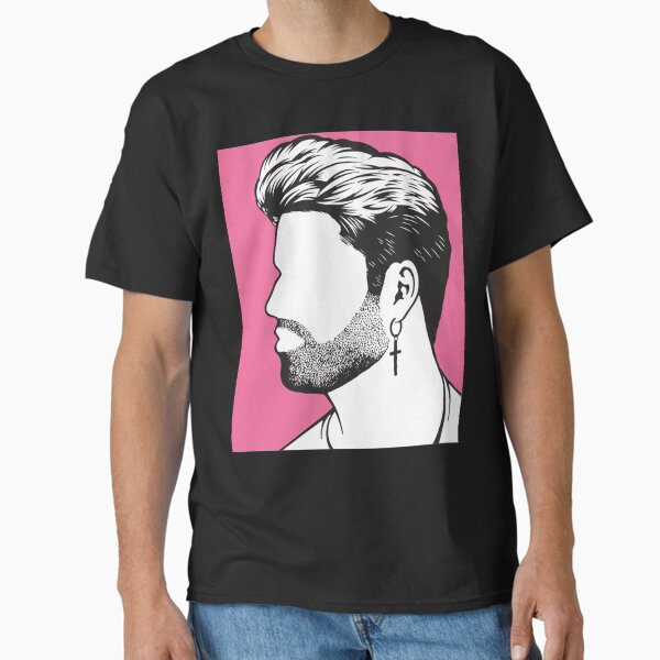 Pink background George michael image black gift Classic T-Shirt for Sale by shirtquarter