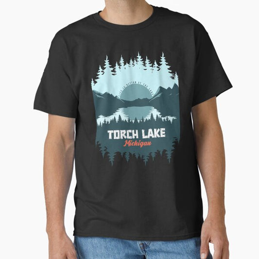 Torch Lake Michigan Lake With Mountain And Pine Tree  Classic T-Shirt for Sale by Ksmm