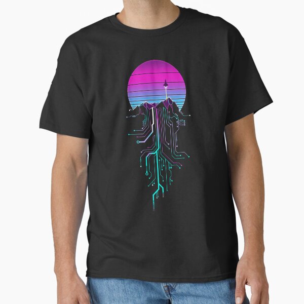 Vaporwave Aesthetic Cyberpunk Mountain Sunset Classic T-Shirt for Sale by forge22