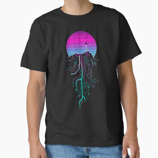 Vaporwave Aesthetic Cyberpunk Mountain Sunset Classic T-Shirt for Sale by forge22