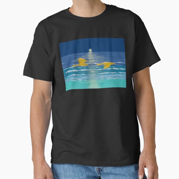 "Peaceful sea and birds under romantic moon light" Classic T-Shirt for Sale by greenPQBstudio