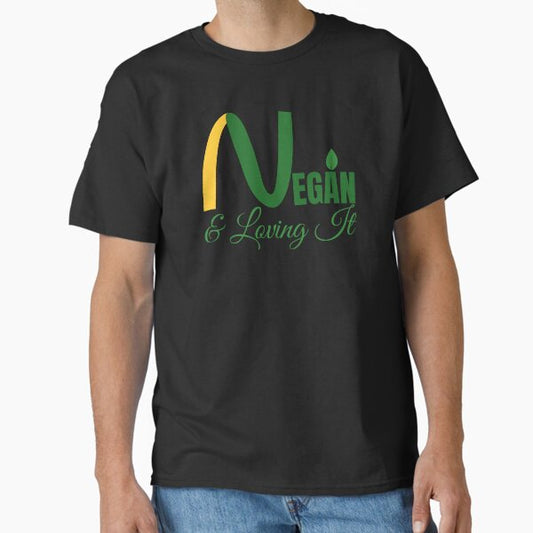 "Vegan & Loving It - Playful iconic logo Vegan Parody Design" Classic T-Shirt for Sale by ArtfullyJua