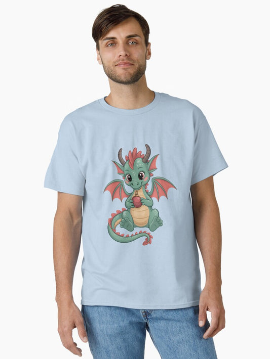 Cute Kawaii Baby Dragon Adorable Green Dragon Holding Christmas Ornament Classic TShirt T-Shirt | Cute Festive Style | Perfect For Daily Wear