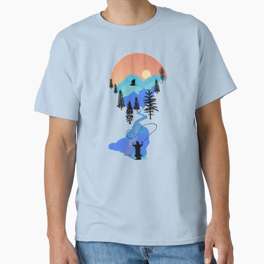 Fly Fishing Mountain Sunset by TeeCreations Classic T-Shirt for Sale by TeeCreations