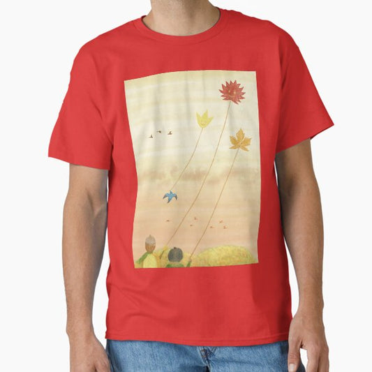 "Three good friends flying leaf-kites in autumn" Classic T-Shirt for Sale by greenPQBstudio