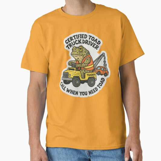 "Certified Toad Truck Driver Sticker – Funny Amphibian Tow Truck Design" Classic T-Shirt for Sale by TeeCraftTeeCo