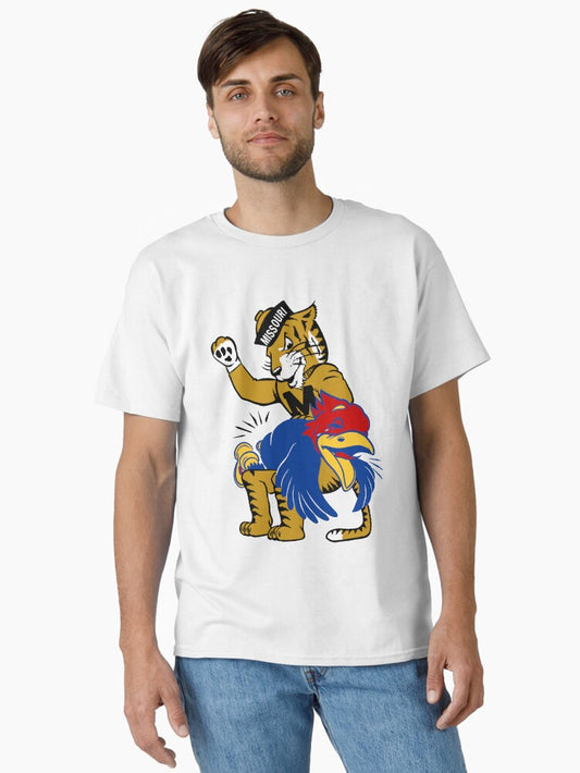 Vintage M-u Tiger Vs K-u Jayhawk Spanking Classic T-shirt | Trendy Graphic Tee | Casual Unisex T-shirt