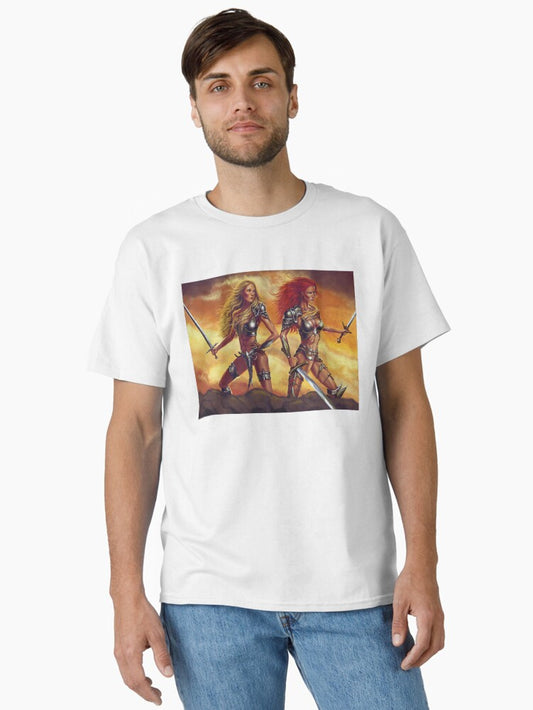 Two Warrior Women Fantasy Art Classic T-shirt | Premium Basketball Jersey | Fan Edition Apparel
