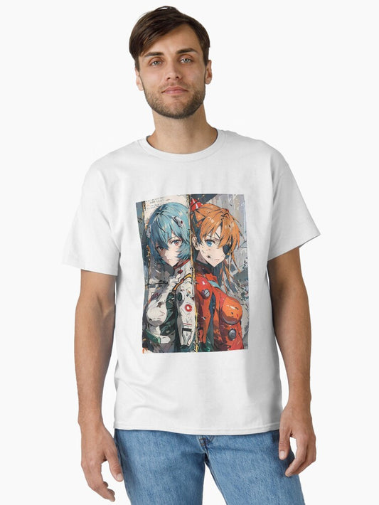 Evangelion Warriors - Rei & Asuka Battle-worn Anime Classic T-shirt | Premium Basketball Jersey | Fan Edition Apparel