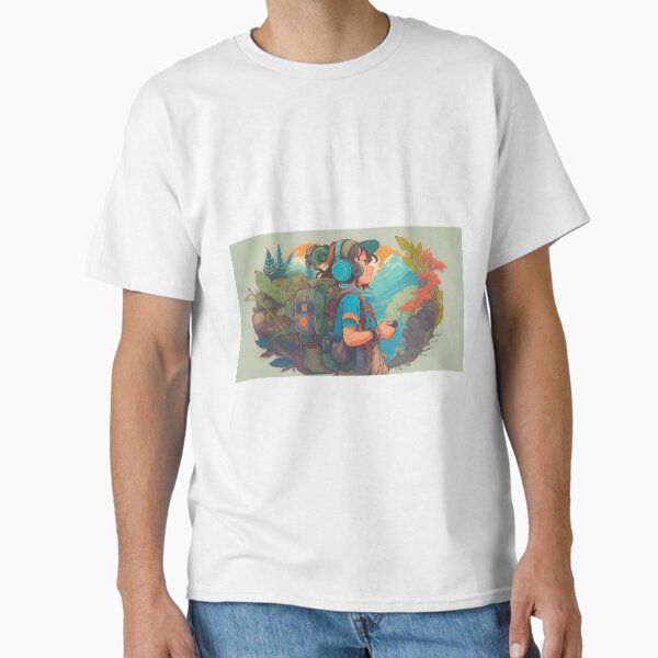 "animated lofi girl taking a walk listening to music" Classic T-Shirt for Sale by REWARDPILE
