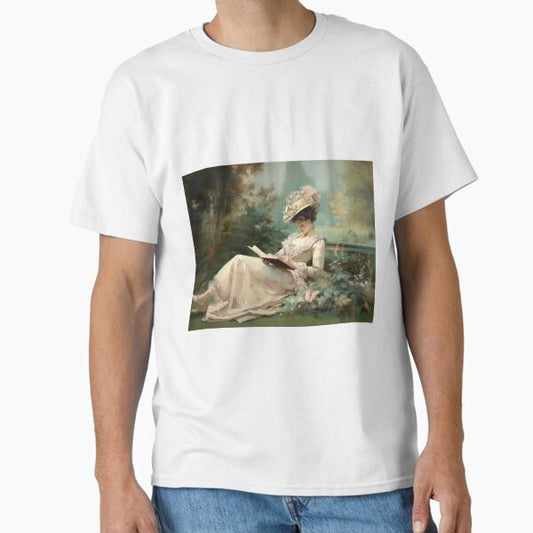 Coquette aesthetic vintage painting of a woman reading in nature Classic T-Shirt by CoquetteArt