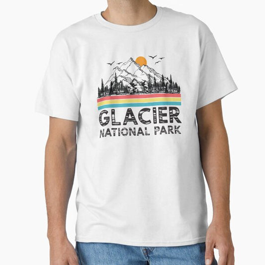 Vintage Retro Glacier National Park Montana Mountain T-Shirt Classic T-Shirt for Sale by mrsmitful