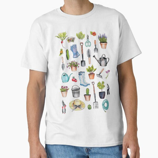 Garden Gear - Spring Gardening Pattern w/ Garden Tools & Supplies Classic T-Shirt for Sale by somecallmebeth