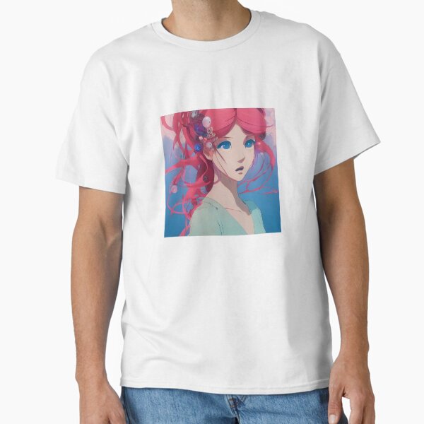 "‘Mermaid’ Aesthetic Lofi Anime Illustration of a Mermaid Girl with Red Hair" Classic T-Shirt for Sale by AVBDesigns20