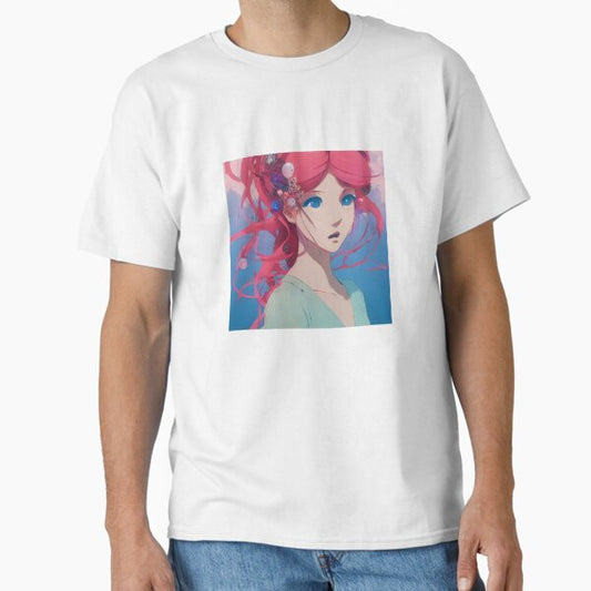 "‘Mermaid’ Aesthetic Lofi Anime Illustration of a Mermaid Girl with Red Hair" Classic T-Shirt for Sale by AVBDesigns20