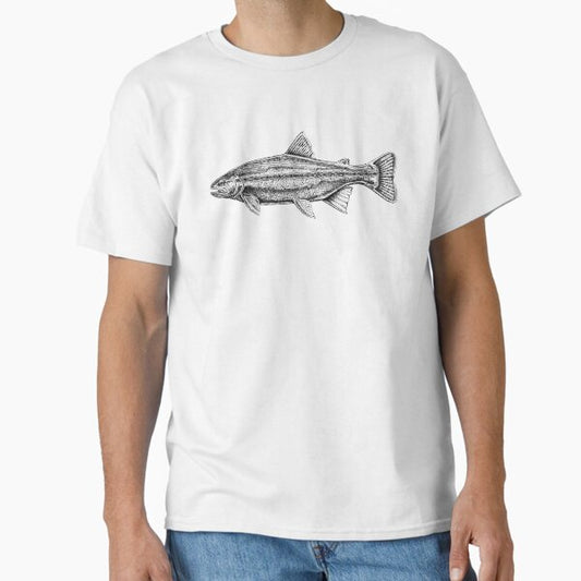 Rainbow Trout black and white ink drawing Classic T-Shirt for Sale by jekettex