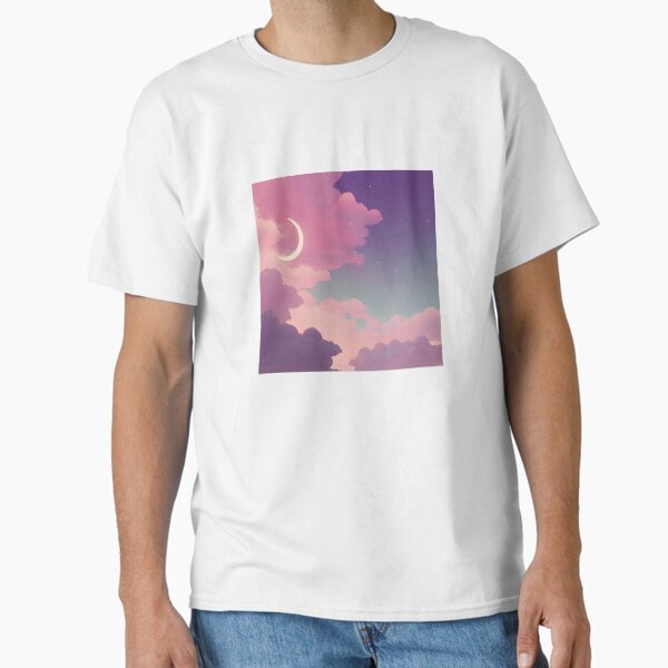 "‘Moon Sky’ Aesthetic Lofi Anime Illustration with the Moon and Night Sky with Pink Clouds and Stars" Classic T-Shirt for Sale by AVBDesigns20