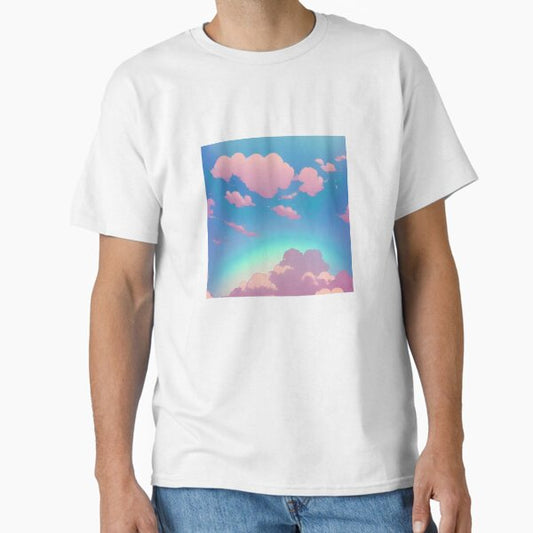 "‘Pink Sky’ Aesthetic Lofi Anime Illustration with Pink Clouds and a Blue Sky" Classic T-Shirt for Sale by AVBDesigns20