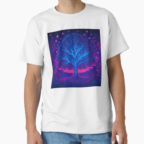 The Neon Tree of Light – Synthwave Dreams Under Electric Skies Classic T-Shirt for Sale by JWsNeonHorizons