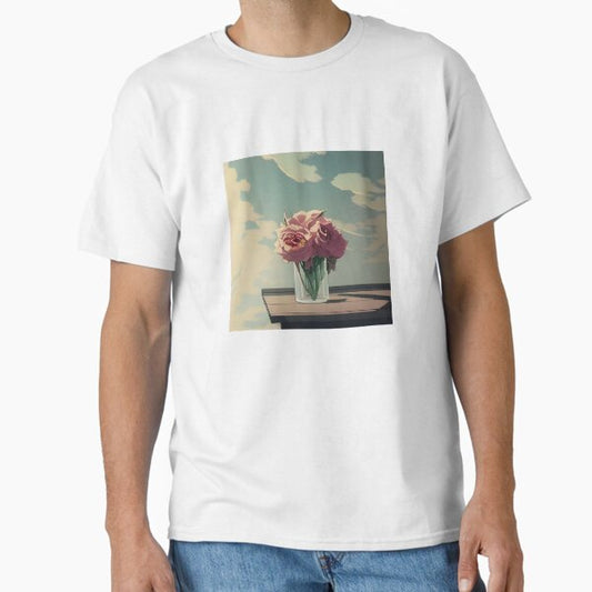 "‘Vase of Peonies’ Aesthetic Lofi Anime Illustration with a Vase of Peonies on a Table with Clouds" Classic T-Shirt for Sale by AVBDesigns20