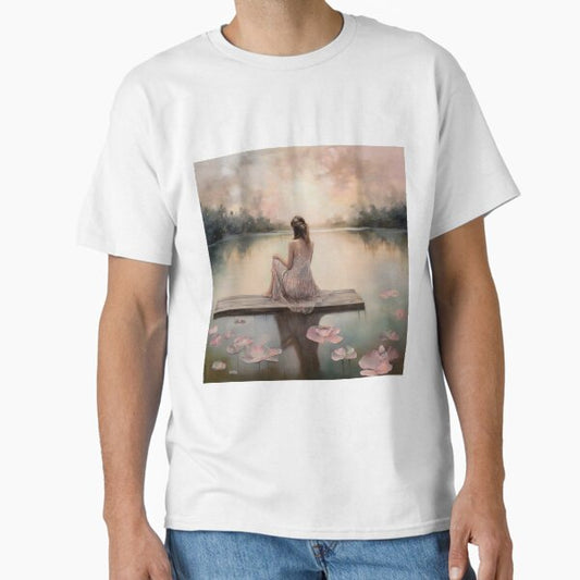 Coquette aesthetic vintage painting of a woman by a lake Classic T-Shirt for Sale by CoquetteArt
