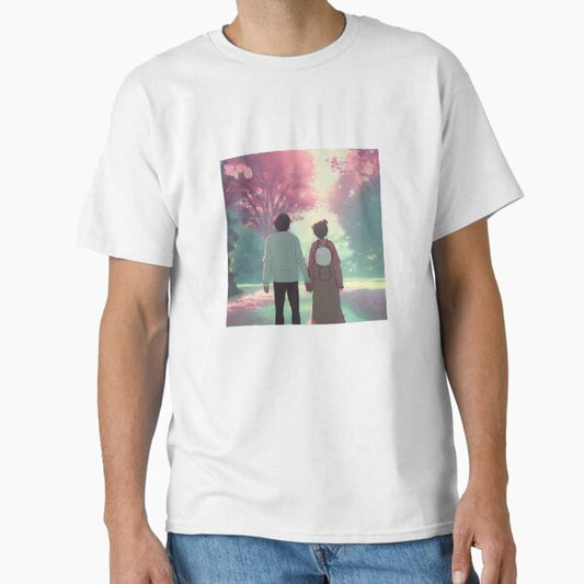 "‘Couple in Nature’ Aesthetic Lofi Anime Illustration with a Couple Holding Hands Among Trees" Classic T-Shirt for Sale by AVBDesigns20