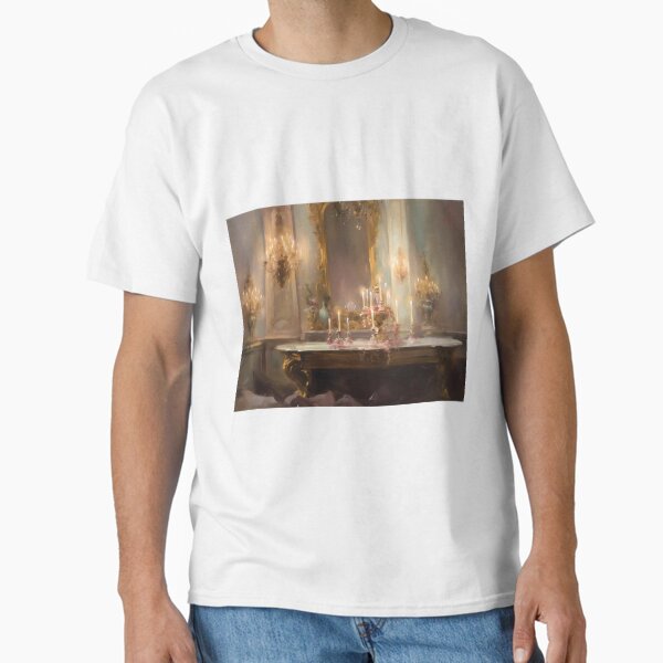 Coquette aesthetic vintage painting of a golden mirror with chandeliers Classic T-Shirt by CoquetteArt