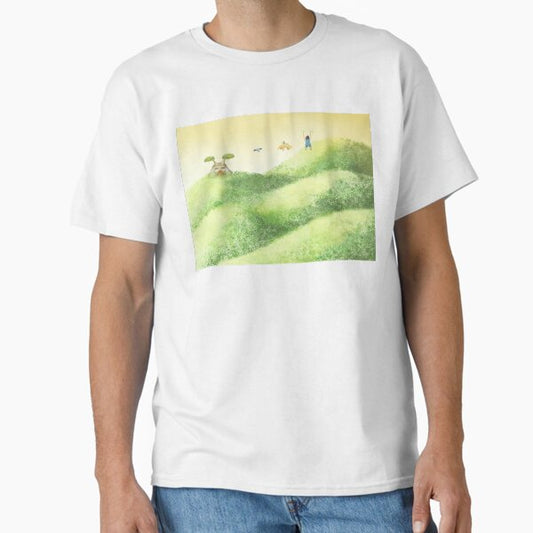"Three friends on an adventure above an idyllic hill" Classic T-Shirt for Sale by greenPQBstudio