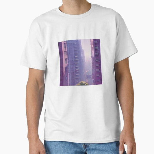 "‘Apartment View’ Aesthetic Lofi Anime Illustration of Apartment Buildings" Classic T-Shirt for Sale by AVBDesigns20
