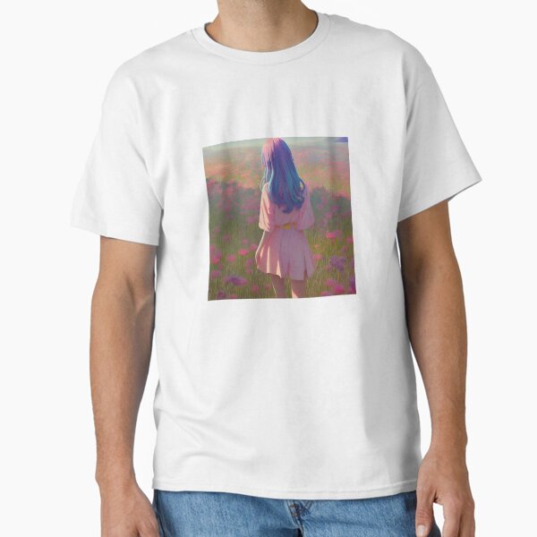 "‘Girl in Field III’ Aesthetic Lofi Anime Illustration with Girl Standing in a Field" Classic T-Shirt for Sale by AVBDesigns20
