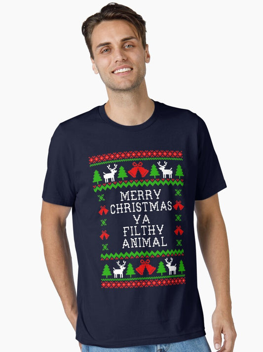 Merry Christmas Ya Filthy Animal Ugly Christmas Sweater Style Essential TShirt T-Shirt | Vintage Christmas Look | Trending Festive Apparel