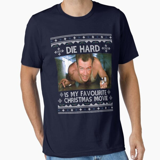 Die Hard Its Not Christmas Unil Hans Gruber Falls Off Nakatomi Tower Knit Pattern Essential TShirt T-Shirt | Vintage Christmas Look | Perfect Holiday Gift