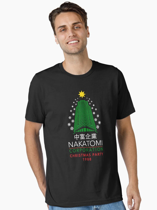 Nakatomi Corporation Christmas Party Snowflake Tower Essential TShirt T-Shirt | Premium Graphic | Trending Festive Apparel