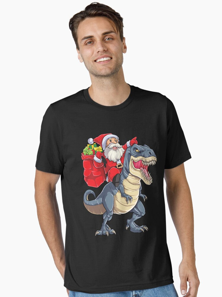 Santa Riding Dinosaur T rex T Shirt Christmas Gifts Xmas Kids Boys Girls Man Women Essential TShirt T-Shirt | Seasonal Must-Have | Limited Christmas Style