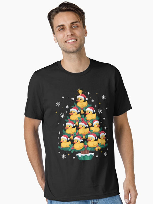 Funny Xmas Lighting Santa Hat Rubber Duck Christmas Tree Essential TShirt T-Shirt | Seasonal Must-Have | Trending Festive Apparel