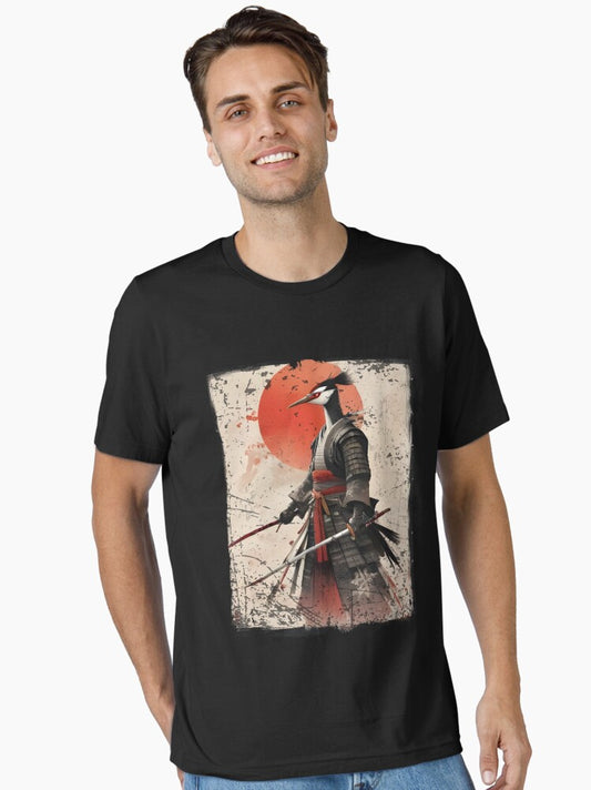 Samurai Red Crowned Crane Vintage Ukiyo-e Warrior Graphic Essential T-shirt | Premium Basketball Jersey | Fan Edition Apparel