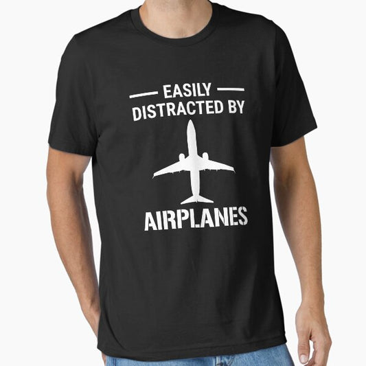 Easily Distracted By Airplanes Pilot Aviation T-shirt Essential T-Shirt for Sale by zcecmza