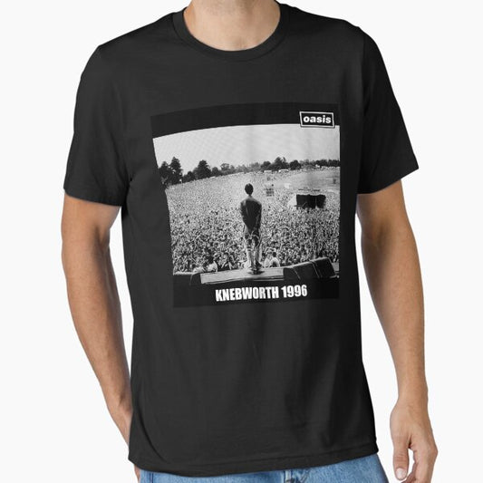 Knebworth 1996 Concert O A S I S Black And White Essential T-Shirt for Sale by kelmonhugome