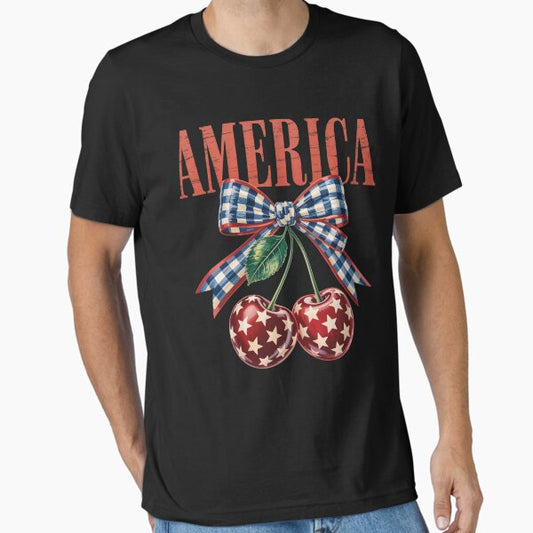 America Cherries Coquette Bow Cherry 4Th Of July Essential T-Shirt for Sale by AliSchluno