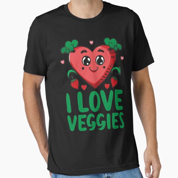 "I love Veggies.A celebration of your vegetarian journey. Every step you take is a stride toward a healthier, compassionate, and more sustainable world. Gift for your veggie-loving friend." Essential T-Shirt for Sale by bubblylive