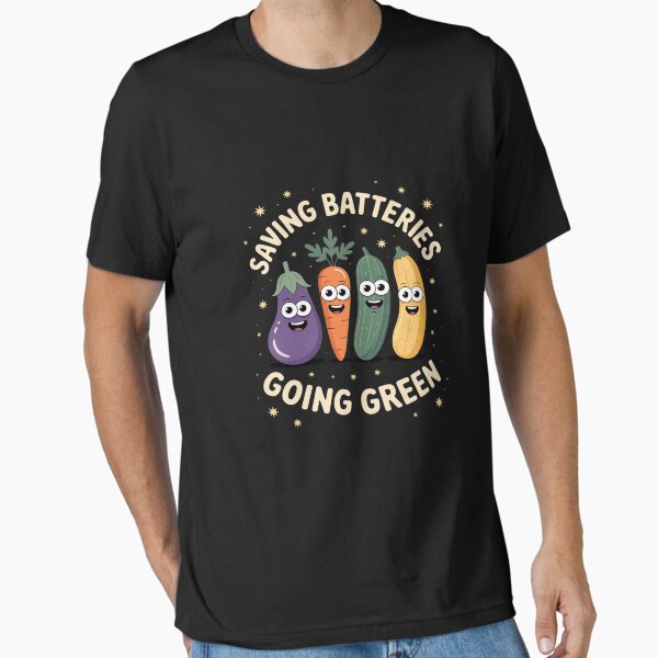 "Saving Batteries Going Green – Funny Cartoon Vegetable Adult" Essential T-Shirt for Sale by KingsLife1994