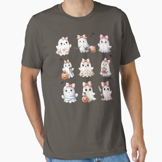 Cute Pink Boujee Ghost Coquette Bow Halloween Collage Essential T-Shirt for Sale by WanderTravels