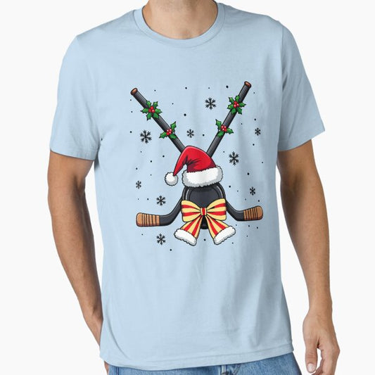 Hockey Stick with Santa Hat and Coquette Bow Funny Christmas Hockey Gift for Players & Fans Essential T-Shirt for Sale by CrtDesignStore
